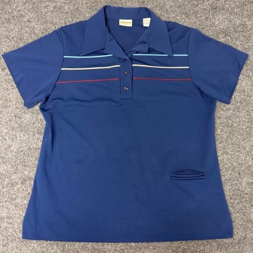 Vintage 80s King Louie Bowling Polo Shirt Mens Large Navy Blue Carol Wright USA